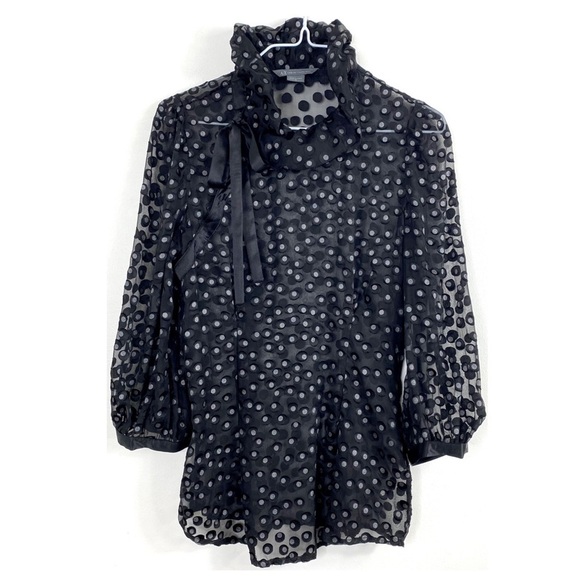 Ax Armani Exchange Ruffle Collar Polka Dots Sheer Blouse In Black - Picture 2 of 7